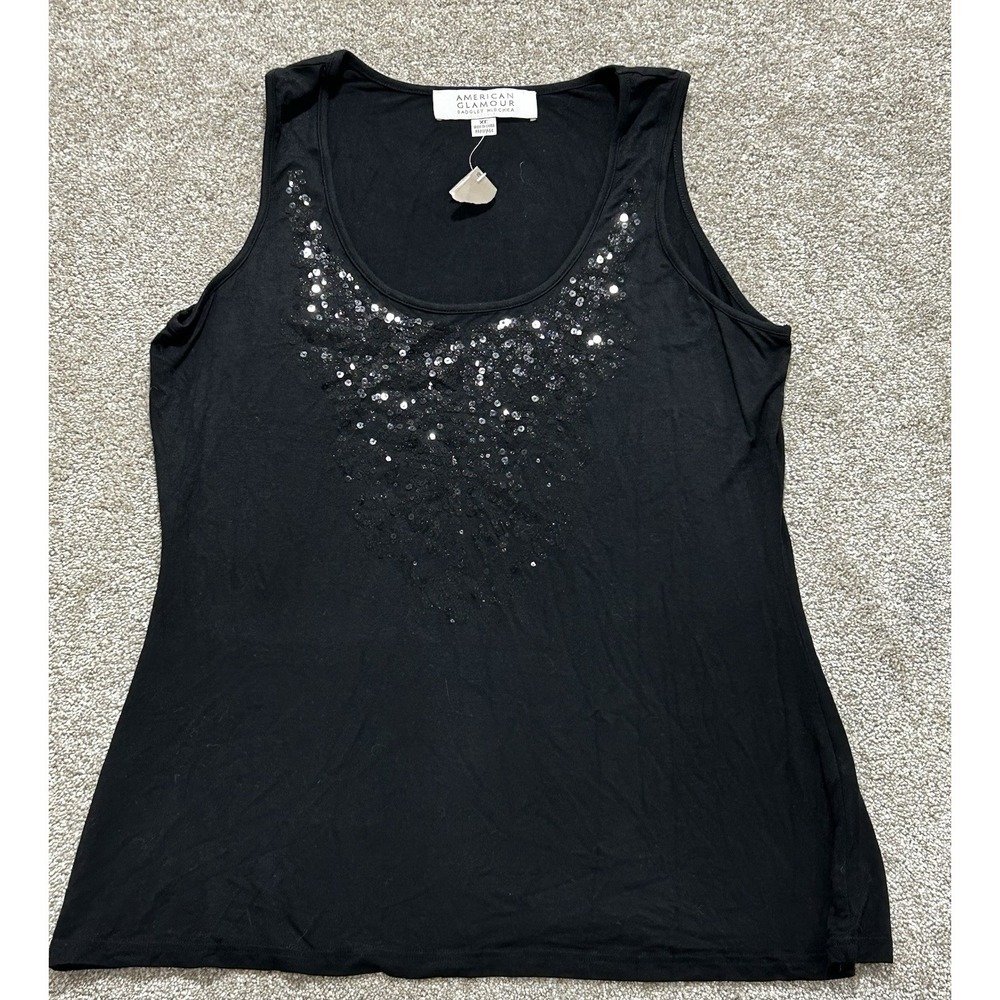American Glamour Badgley Mischka Women's XL Sequin Top Tank Black